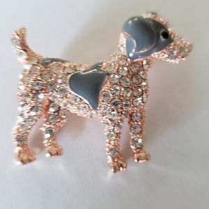 Faux Crystal Dog Pin Brooch, Grey Enamel Details Excellent Condition